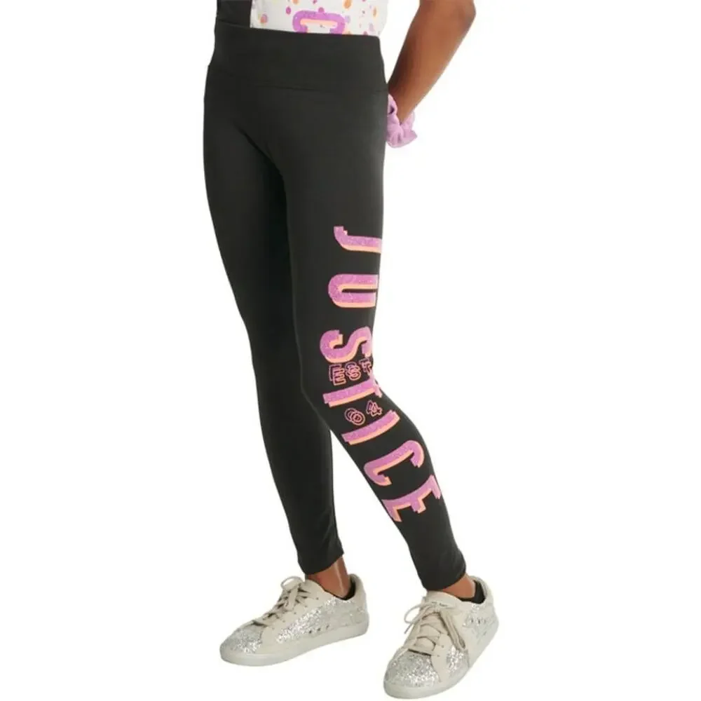 Justice Girls Black Pink Graphic Fitted Leggings Youth Size Small